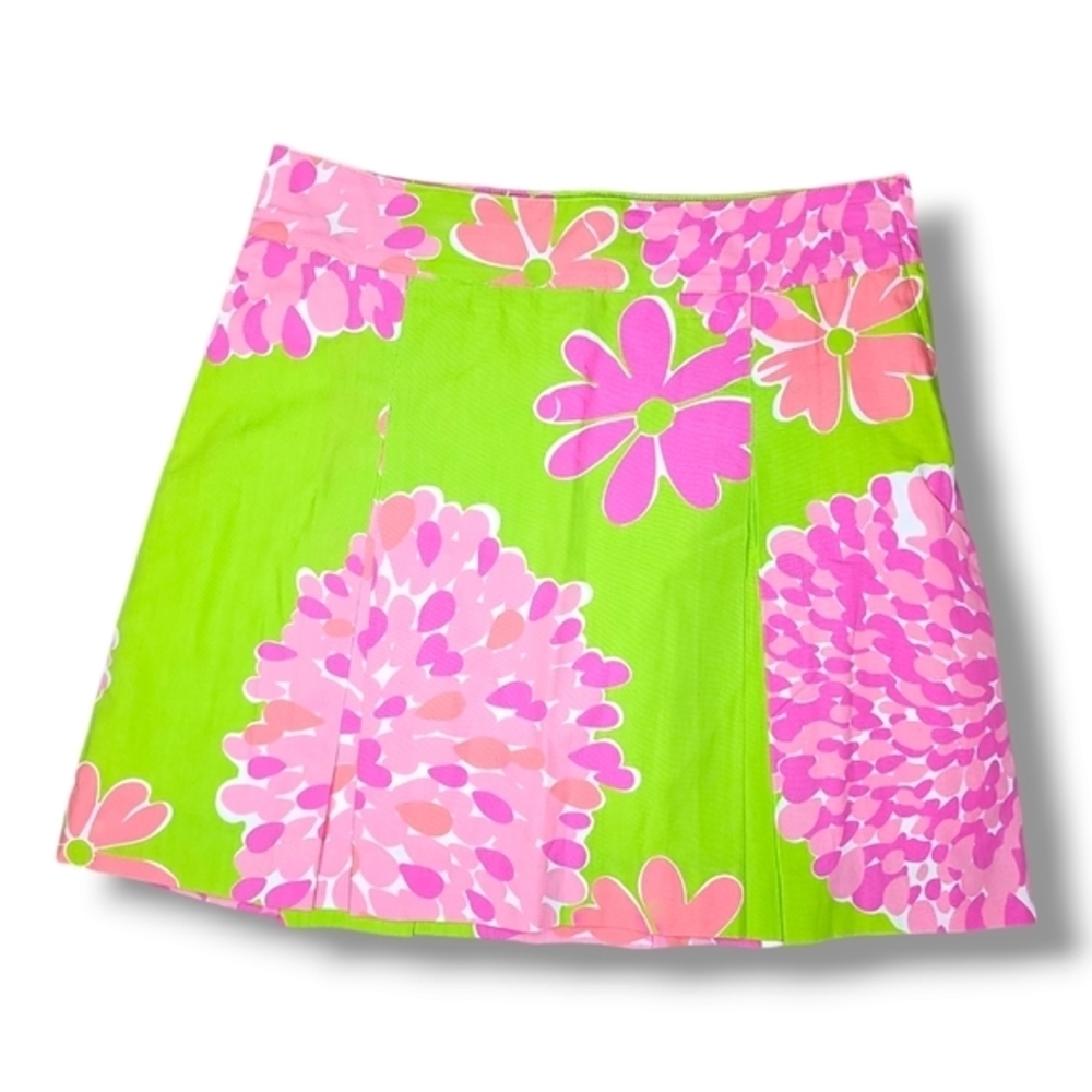 Lilly Pulitzer Green And Pink Floral Pleated Mini Skirt - Size 14 Girls